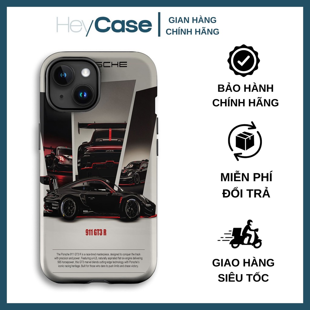 Ốp Lưng iPhone Siêu Xe Porsche 911 GT3 R Đen Đẹp Sang Trọng cho iPhone 14 15 Pro Max