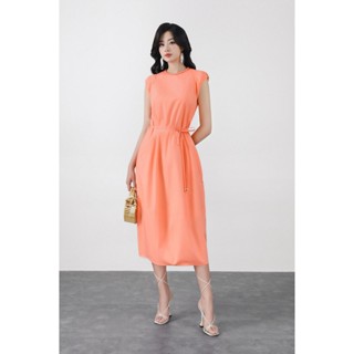  FDP13493 - Đầm dạo phố vải thô kate dáng suông cổ tròn viền tết tạo kiểu tay chờm eo phối dây thắt nơ - PANTIO 