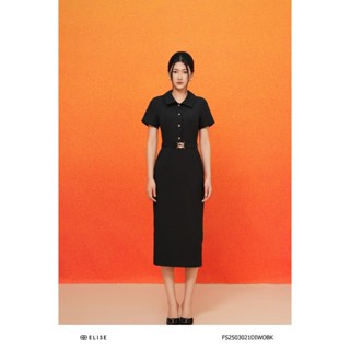  Đầm bút chì đen cổ đức đai eo thiết kế Elise FS2503021DIWOBK 