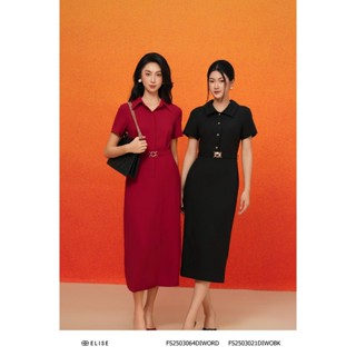  Đầm sạn đỏ đậm xẻ lệch đai eo thiết kế Elise FS2503064DIWORD 