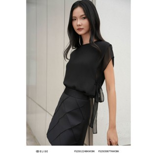  Áo chiffon đen buộc dây eo thiết kế Elise FS2503087TNWOBK 