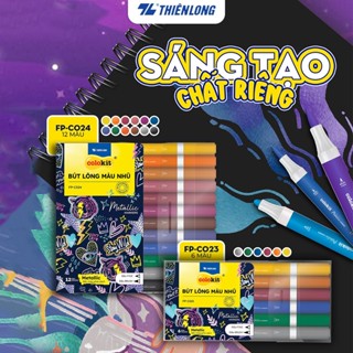 Bút lông 6/12 màu nhũ Fiber Pen Metallic Thiên Long Colokit - Màu nhũ lấp lánh, vẽ được trên giấy đen