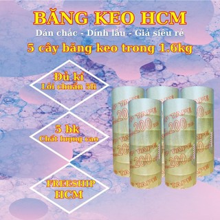 Combo 5 Cây Băng Keo Trong 1.6Kg – 200Yard – Lõi 5li | Dai – Chắc – Dính Tốt | Băng Dính Đóng Gói