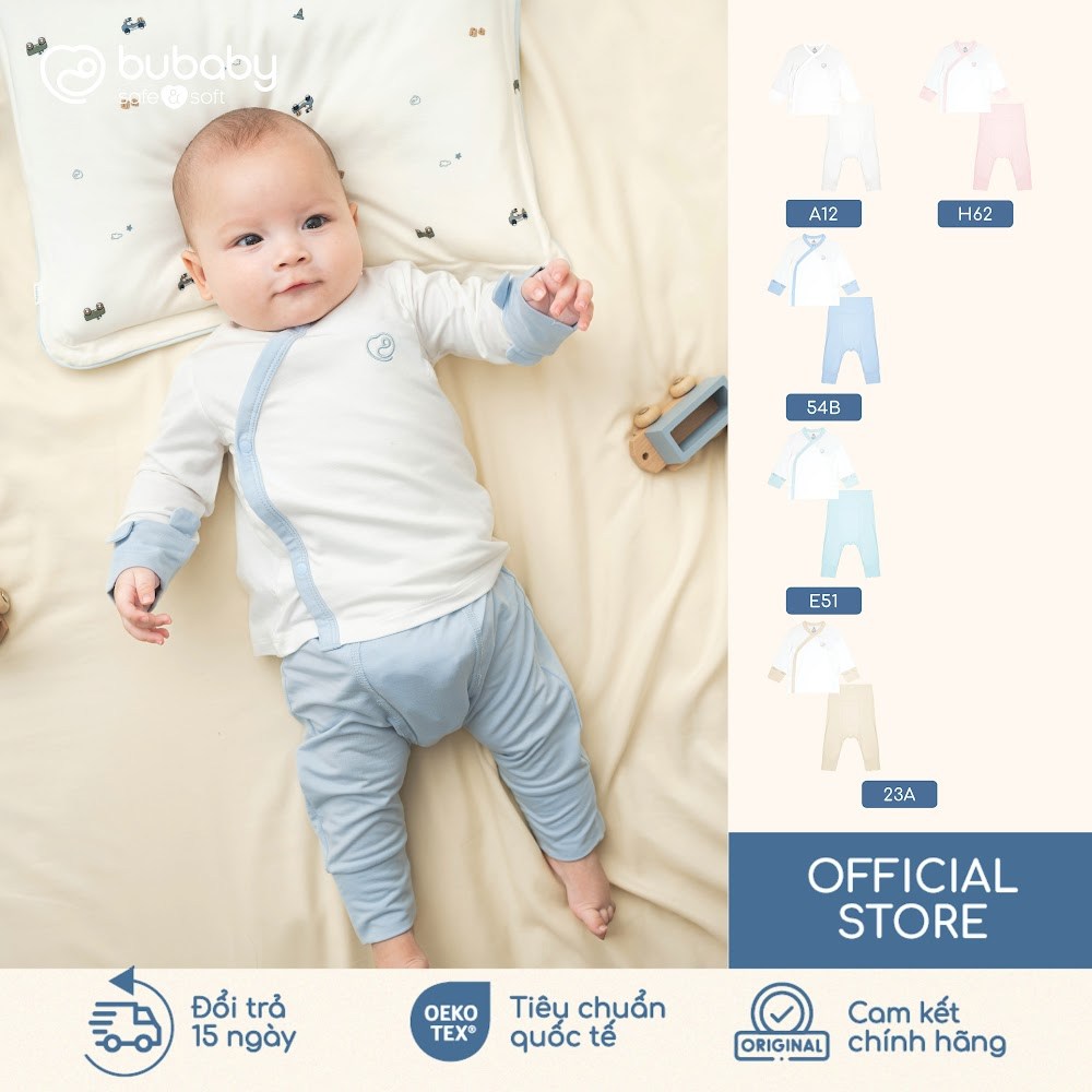 BU Baby Newborn Bộ dài tay cài chéo trai gái dưới 6 kg vải tre kháng khuẩn | Quần áo sơ sinh cao cấp mềm mịn | SBB110800