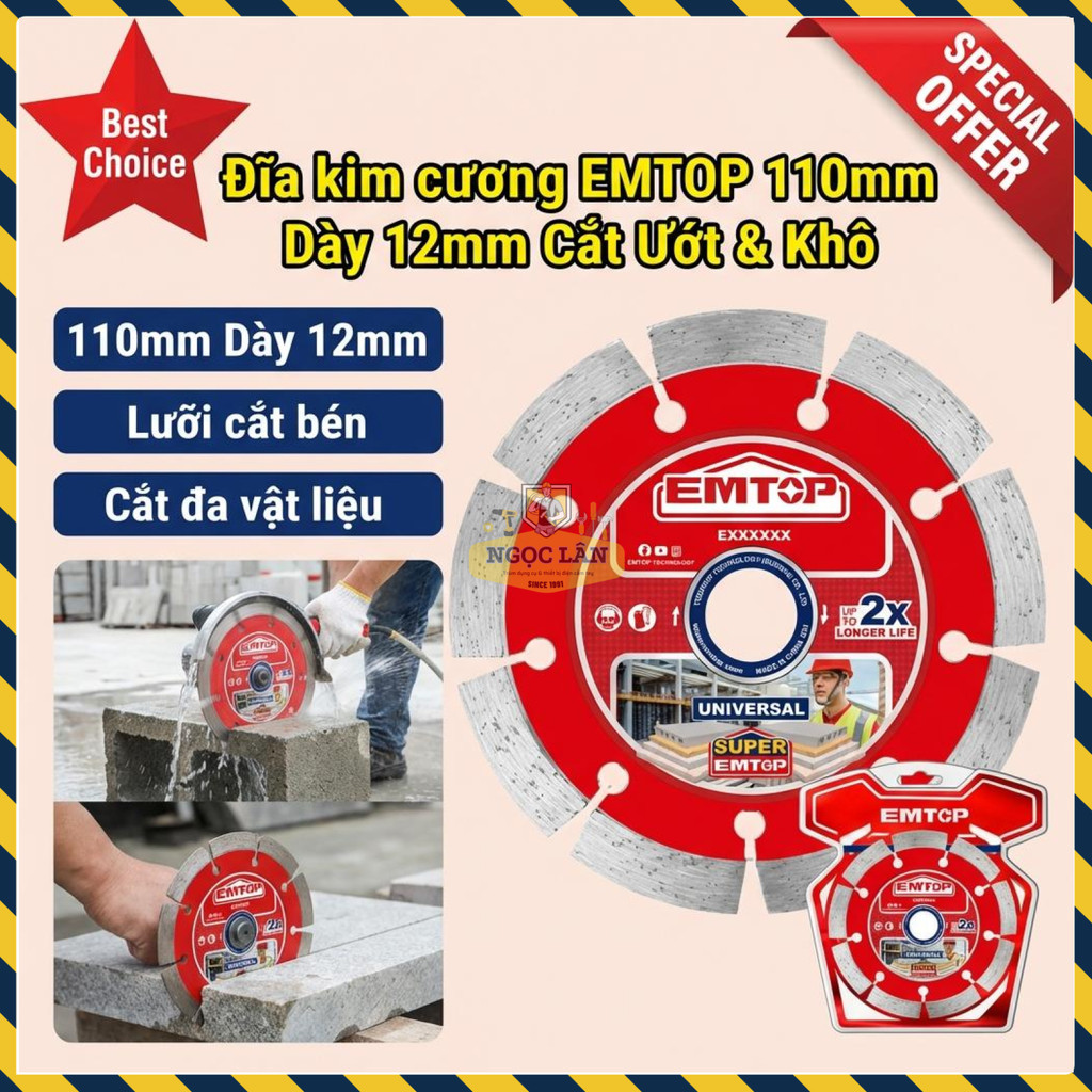 Đĩa Kim Cương Cắt Gạch EMTOP 110mm