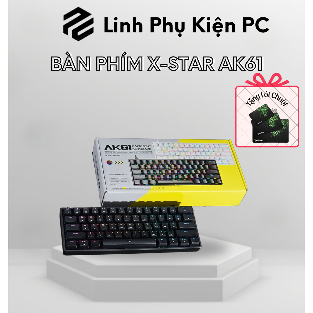 Smartlink Tech Bàn phím cơ Xstar AK61 Red Switch Gõ Cực Êm Kết nối Type C- Bảo Hành 12 Tháng