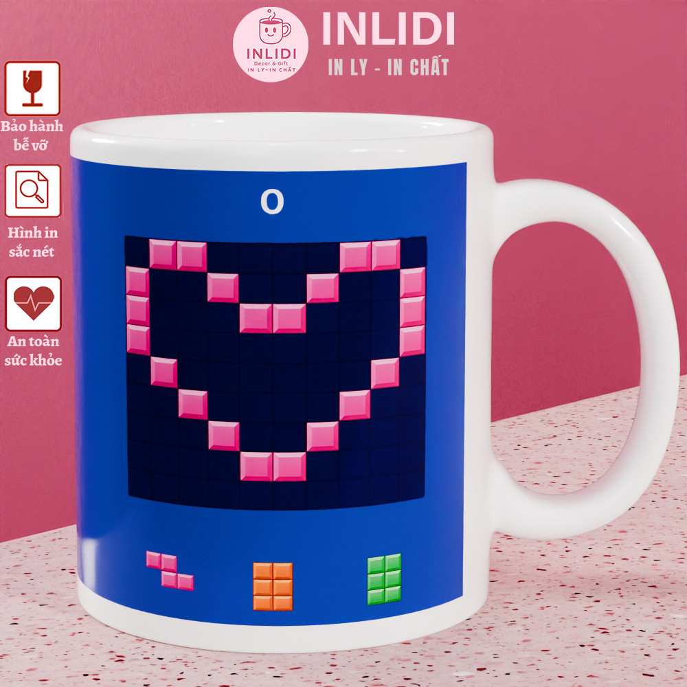 Ly Cốc Sứ BLOCK BLAST Hình Trái Tim Game Thủ Quà Tặng Người Yêu Độc Đáo Gốm Sứ Bền Màu Decor Bàn Làm