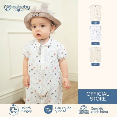 BU Baby Ponie Body đùi ngắn tay cổ kẻ Polo trai bé gái newborn | Quần áo sơ sinh cao cấp mềm mịn | PPN230300