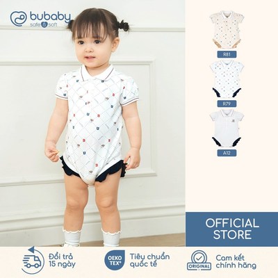BU Baby Bộ liền Bodychip cộc tay cổ Polo bèo gấu | Quần áo sơ sinh cao cấp mềm mịn | PPN2303BG