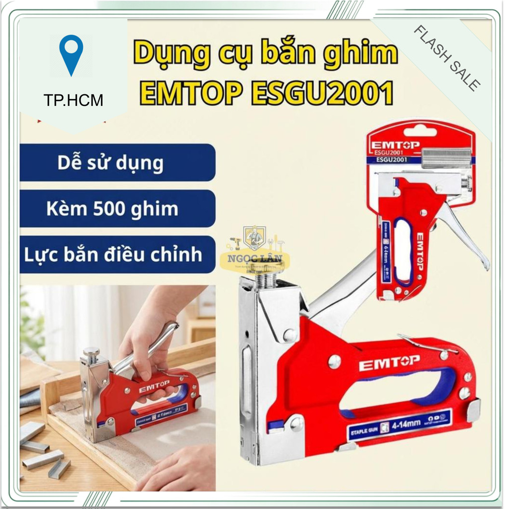 EMTOP Dụng cụ Bắn Ghim Sắt Lực Điều Chỉnh, Kèm 500 Ghim