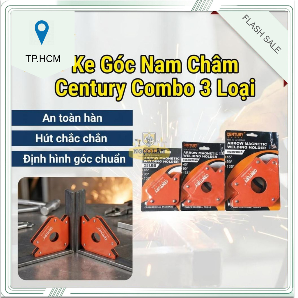 Combo 3 cỡ Ke Góc Nam Châm Century Định Hình Góc Hàn (3 Loại: 25LBS, 50LBS, 75LBS) Lực Hút Tốt