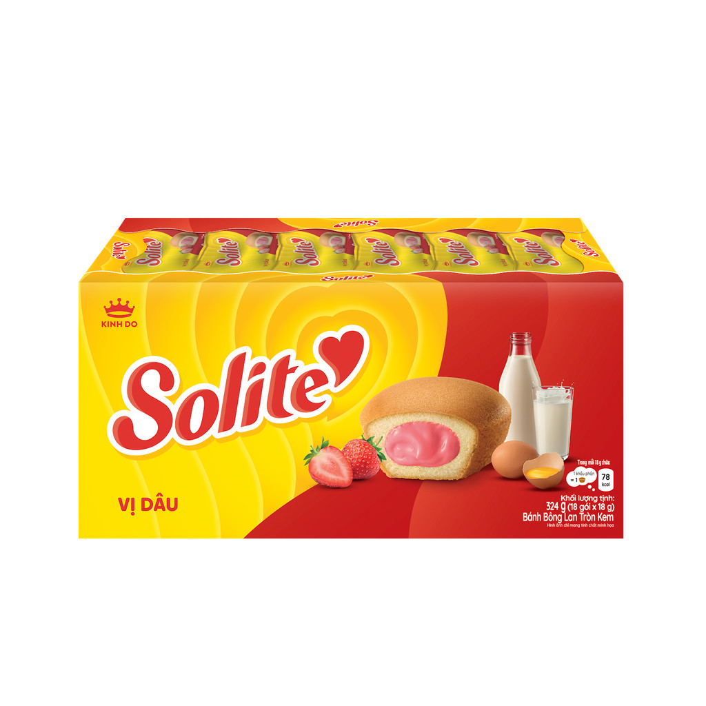 Combo 6 Khay Bánh Bông Lan Solite Tròn Kem Vị Dâu 324g
