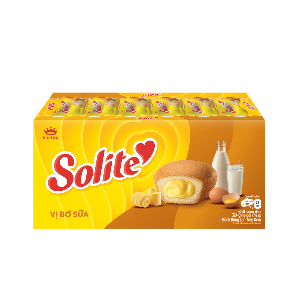 Combo 6 Khay Bánh Bông Lan Solite Tròn Kem Vị Bơ Sữa 324g
