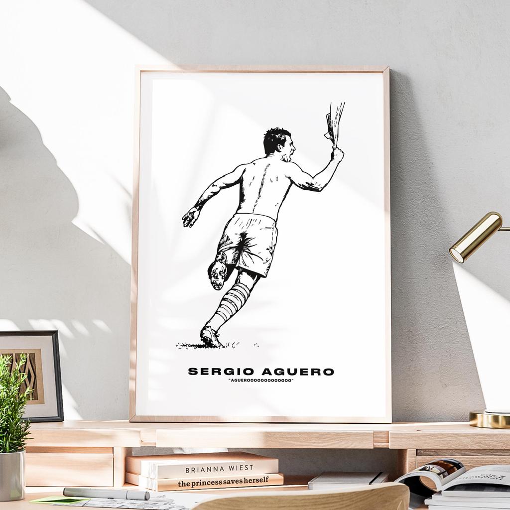 FREESHIP ⭐ Poster Sergio Aguero Man City - Tranh Cầu Thủ Bóng Đá Decal Dán Tường, Formex Viền Đen