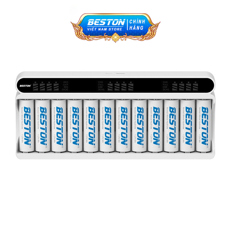 Bộ sạc 12 pin AA/AAA Beston C9025L sạc nhanh, tự ngắt, đèn báo, cho micro, remote