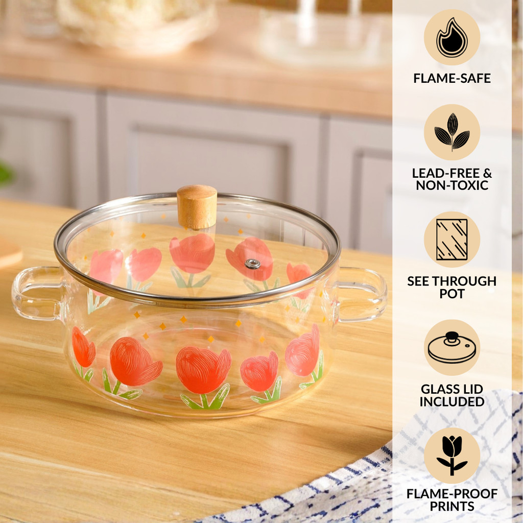 Tulip Flame Safe Glass Cooking Pot