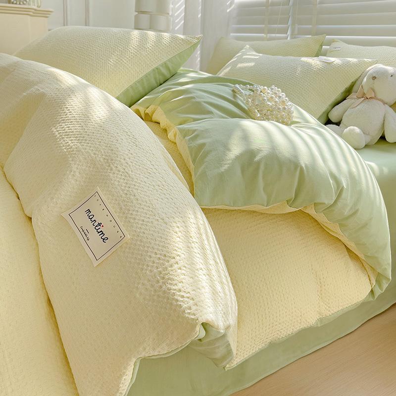 Bộ ga trải giường chần bông waffle cotton 100% 4 món cao cấp cho bé - fufu~A - - 60 /a - 1.8m 20g - 