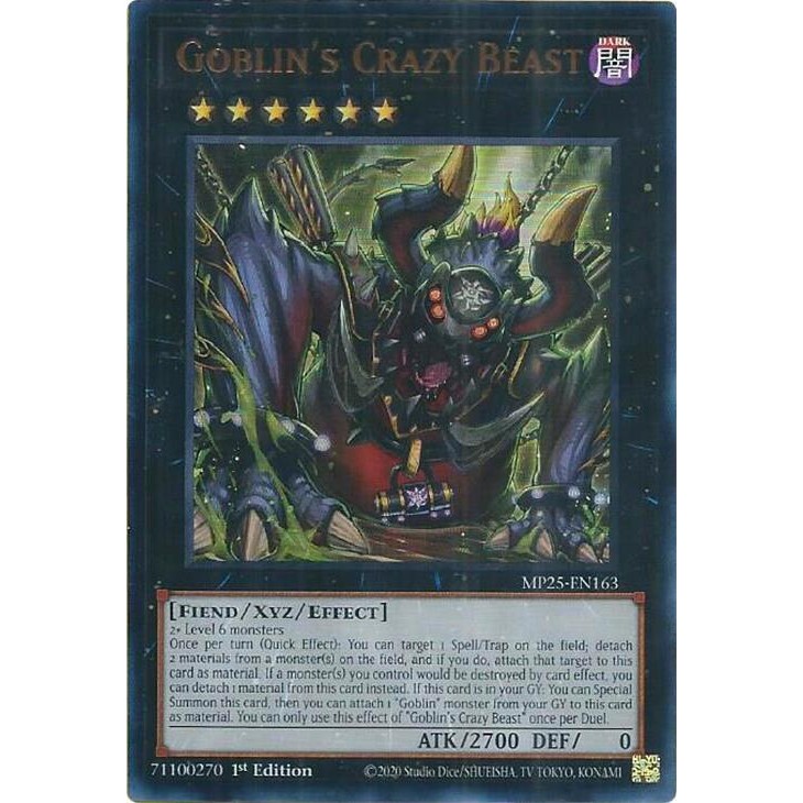 [ Bài Yugioh Chính Hãng ] Goblin's Crazy Beast - MP25-EN163 - Ultra Rare 1st Edition