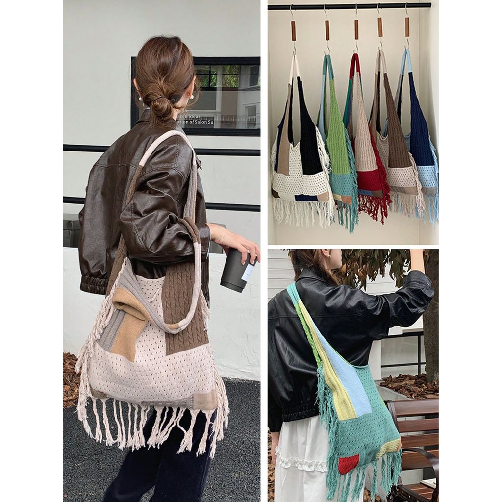 Túi Hobo Boho Crochet Fringe – Boho Patchwork Fringe Crochet Hobo Bag