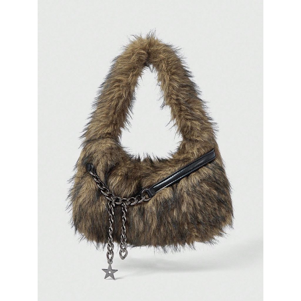 [SẴN - HỎA TỐC] Túi Lông Phong Cách Punk – Vintage Furry Hobo Shoulder Bag for Streetwear & Y2K Grun