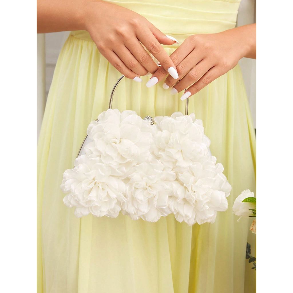Túi Dự Tiệc SHEIN Belle Đính Hoa Nổi 3D Lộng Lẫy Quai Cầm Kim Loại Sang Trọng Cho Cô Dâu – SHEIN Bel