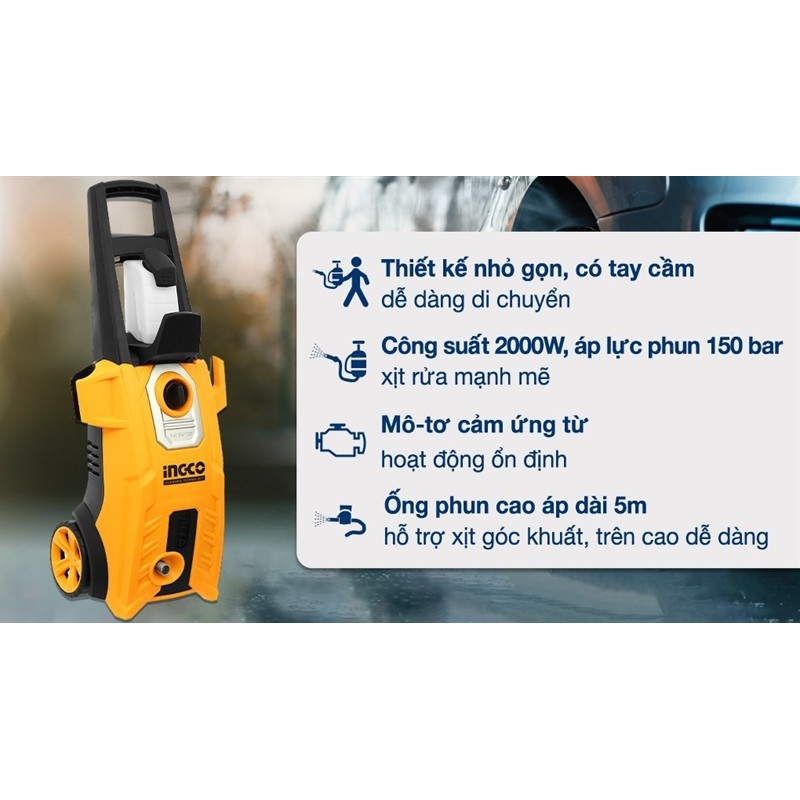 Máy phun xịt rửa áp lực cao Ingco HPWR20008 2000W (LIKE NEW) - Bảo Hành Chính Hãng