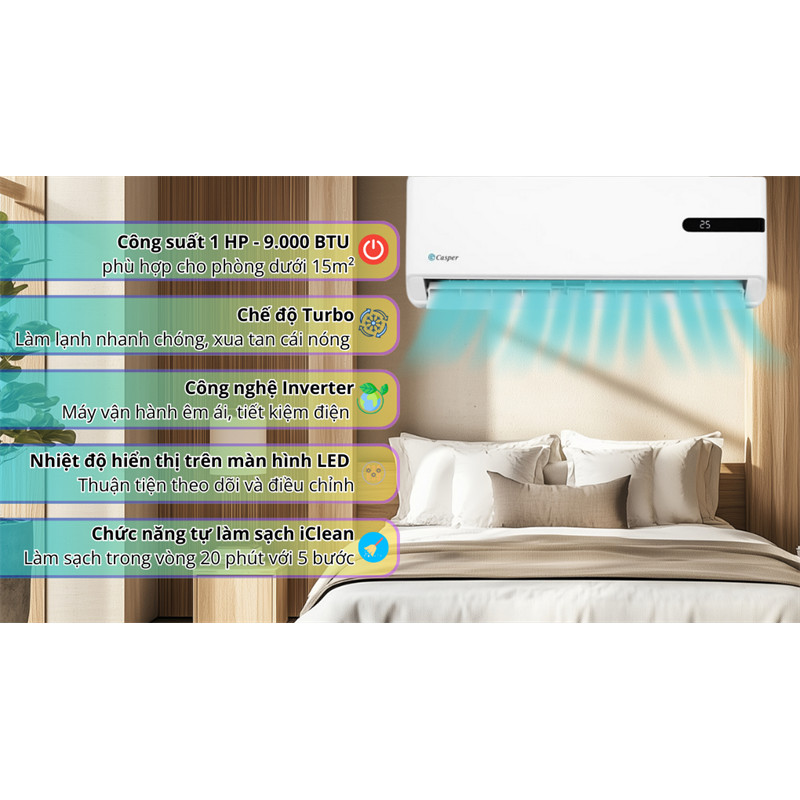 Máy lạnh Casper Inverter 1 HP GC-09IB36 2025 - Thái Lan dienmaysieure Xả Kho