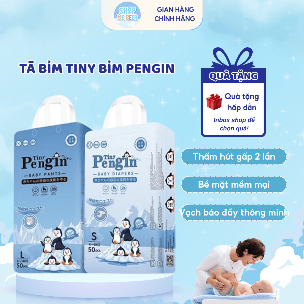 Bỉm Tiny Pengin Siêu Thấm Hút Cho Bé Đủ Size NB50/S50/M50/L50/XL50/XXL50/XXXL50/4XL50/5XL50