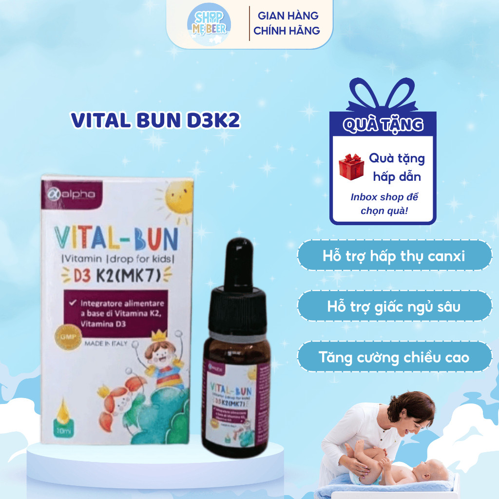 D3K2 Vital Bun Vitamin D3 cho trẻ sơ sinh, Vital Bun D3K2 giúp tăng khả năng hấp thu Canxi phát triể