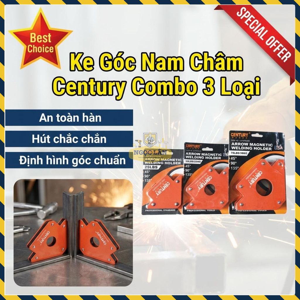 [Combo 3 cỡ] Ke Góc Nam Châm Century Định Hình Góc Hàn  (3 Loại: 25LBS, 50LBS, 75LBS) Lực Hút Tốt