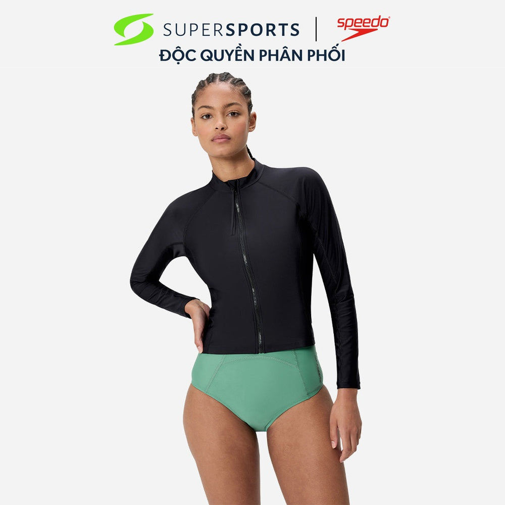 Áo Bơi Chống Nắng Nữ Speedo Long Sleeve Solid Zip - Đen