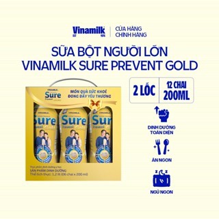 Combo 2 Lốc Sữa bột pha sẵn cho người lớn tuổi Vinamilk Sure Prevent Gold - Lốc 6 chai x 200ml