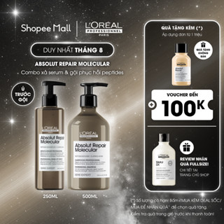 Bộ Dầu gội Absolut Repair Molecular 500ml & Serum Dưỡng tóc phục hồi tóc hư tổn chuyên sâu L'Oréal Professionnel 250ml