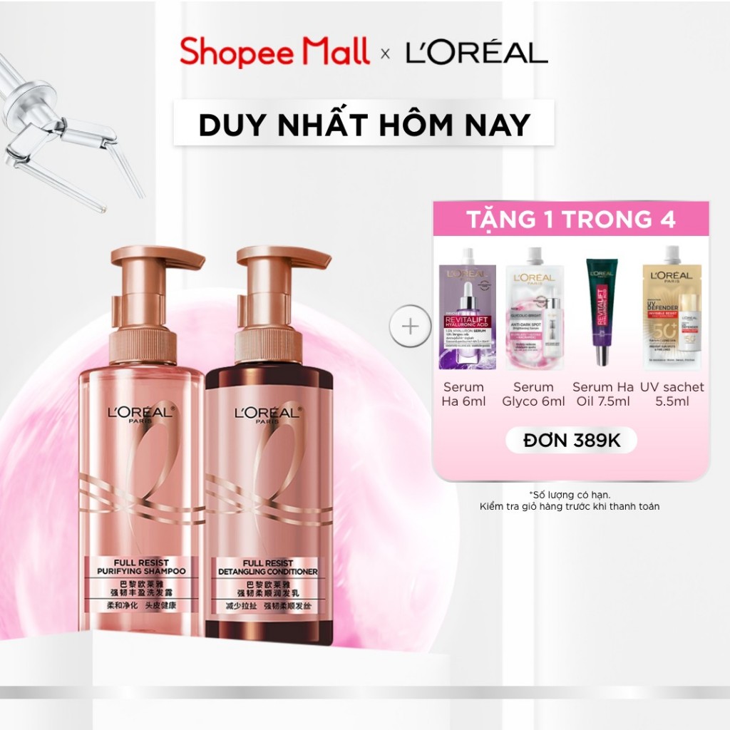 Bộ đôi dầu gội xả ngăn ngừa & giảm gãy rụng tóc, giúp tóc chắc khỏe hơn L’oreal Paris Elseve Full Resist Shampoo 440ml