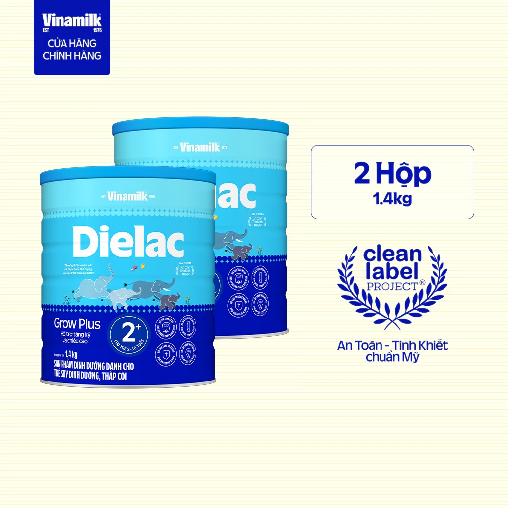 Combo 2 lon Sữa bột Vinamilk Dielac Grow Plus 2+ - Hộp 1400g
