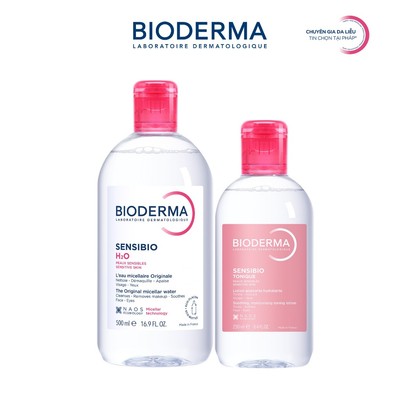 [ĐÃ KÈM BÔNG TẨY TRANG 2026] Bộ đôi nước tẩy trang, cân bằng da Bioderma Sensibio H2O 500ml và Sensibio Tonique 250ml