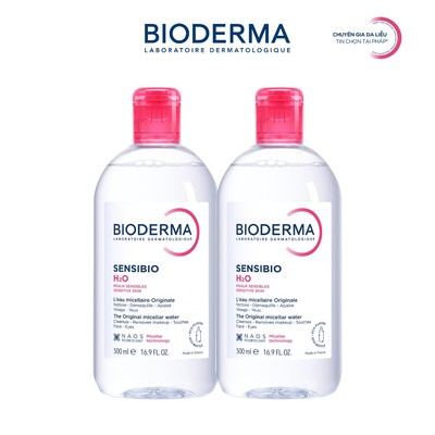 [BIODERMA - ĐÃ KÈM BÔNG TẨY TRANG 2026] Bộ đôi nước tẩy trang Bioderma Micellar cho da nhạy cảm Sensibio H2O - 500mlx2