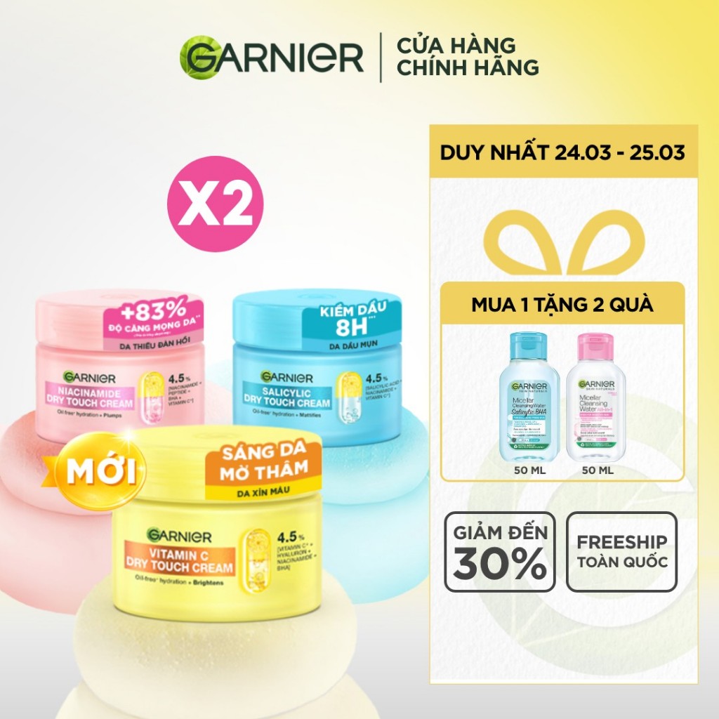 MỚI! Bộ 2 kem dưỡng ẩm Garnier kết cấu ráo mịn như Mochi cấp ẩm 48H cho da căng mịn - Garnier Dry To