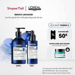 Combo Tinh chất xịt tăng mật độ tóc Serioxyl Advanced 90ml & dầu gội làm dày tóc chuyên nghiệp Serioxyl Advanced 500ml