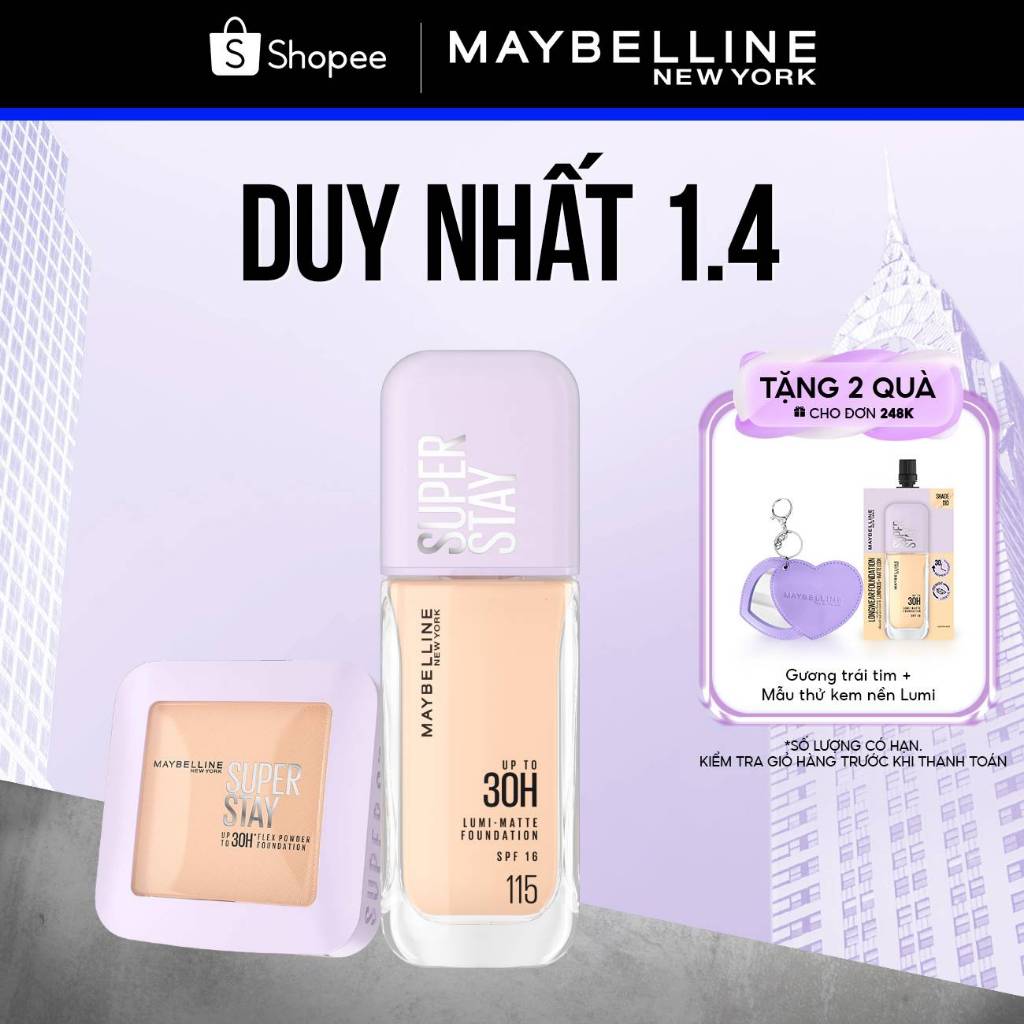 [Bộ trang điểm] Phấn Phủ Nền Linh Hoạt SuperStay 30H Flex Powder 9G và Kem nền Superstay Lumi Matte 