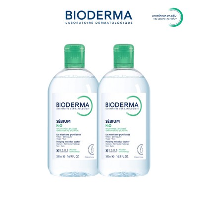 [BIODERMA - ĐÃ KÈM BÔNG TẨY TRANG 2026] Bộ đôi nước tẩy trang Bioderma Micellar cho da dầu mụn Sebium H2O - 500mlx2