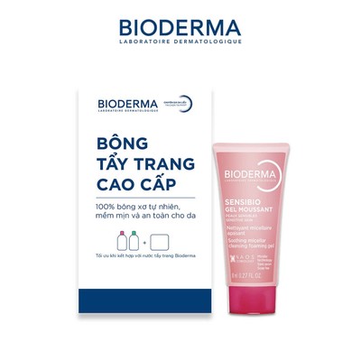 [QUÀ TẶNG KHÔNG BÁN] Combo hộp bông tẩy trang cao cấp 50 miếng và gel rửa mặt Bioderma Sensibio Gel moussant 8ml
