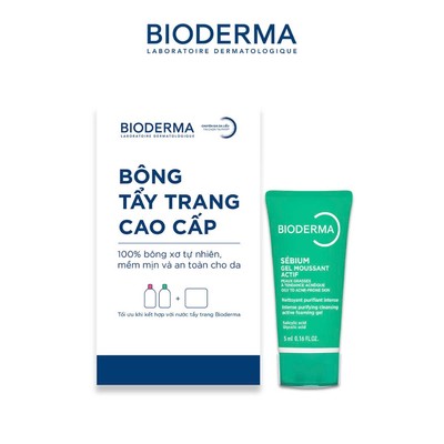 [QUÀ TẶNG KHÔNG BÁN] Combo hộp bông tẩy trang cao cấp 50 miếng và gel rửa mặt Bioderma Sebium Gel moussant actif 5ml