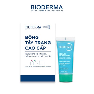 [QUÀ TẶNG KHÔNG BÁN] Combo hộp bông tẩy trang cao cấp 50 miếng và gel rửa mặt Bioderma Sebium Gel moussant 5ml