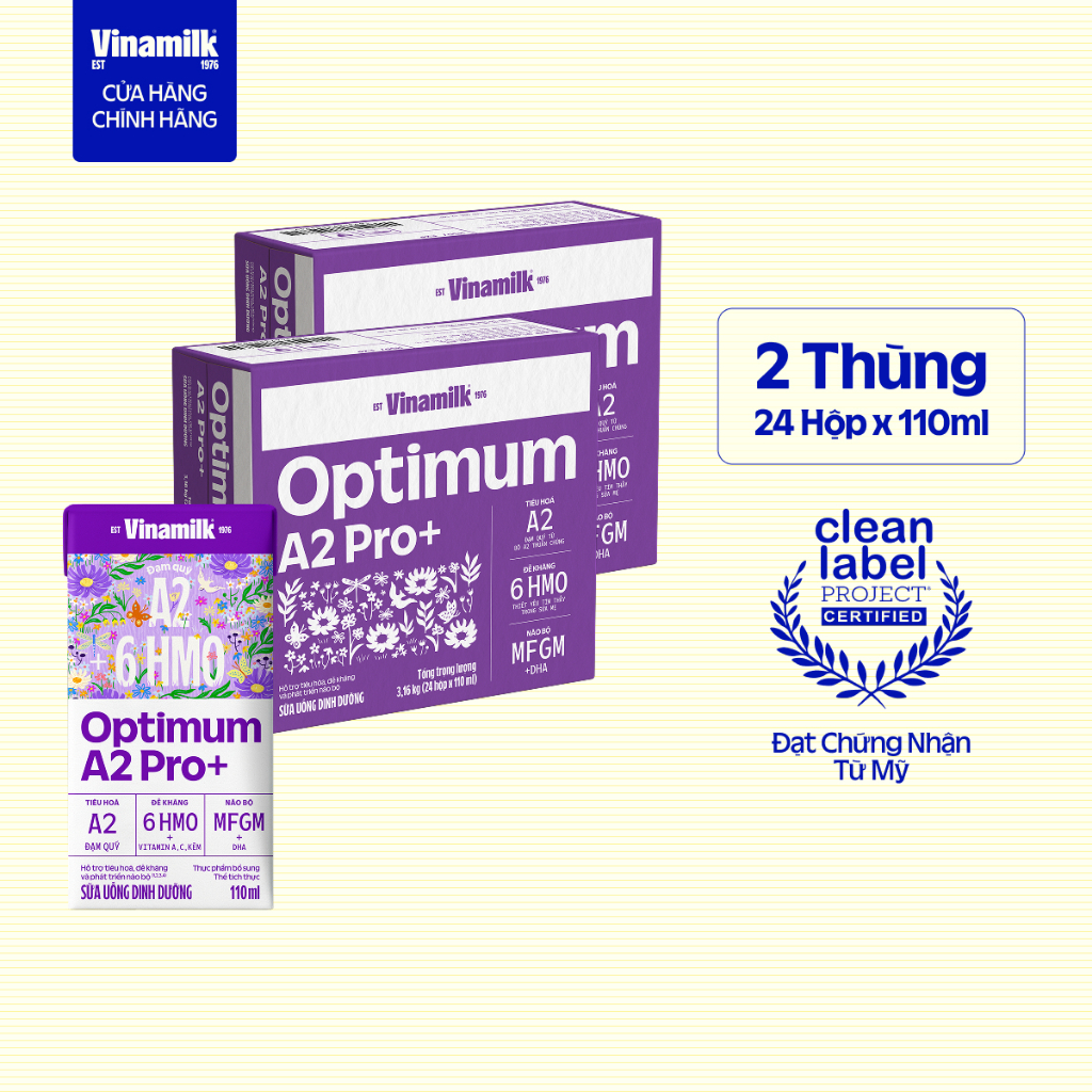 [Sản Phẩm Mới] Combo 2 Thùng 24 hộp Sữa Uống Dinh Dưỡng Optimum A2 Pro+ 110ml