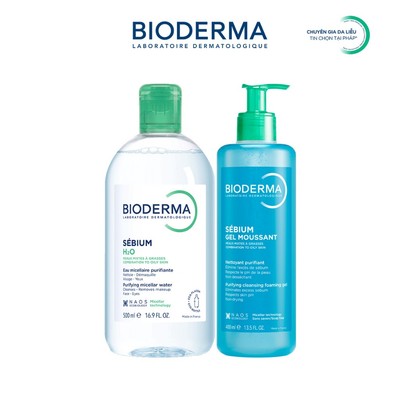 [BIODERMA - ĐÃ KÈM BÔNG TẨY TRANG 2026] Bộ đôi nước tẩy trang Sebium H2O 500ml và Gel rửa mặt Sebium Gel Moussant 400ml