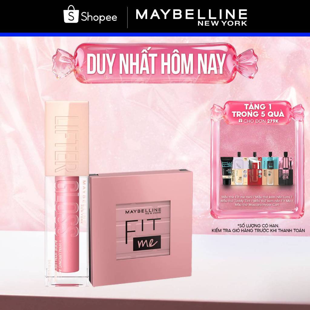 [Bộ trang điểm] Son Bóng Lifter Gloss cho Đôi Môi Đầy Căng Mọng Kẹo và Phấn má hồng Fit Me Blush Maybelline New York