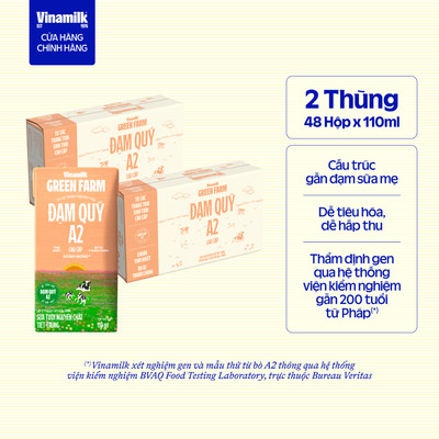 Combo 2 Thùng 48 hộp Sữa tươi Nguyên chất Tiệt trùng Vinamilk Green Farm A2 - 110ml