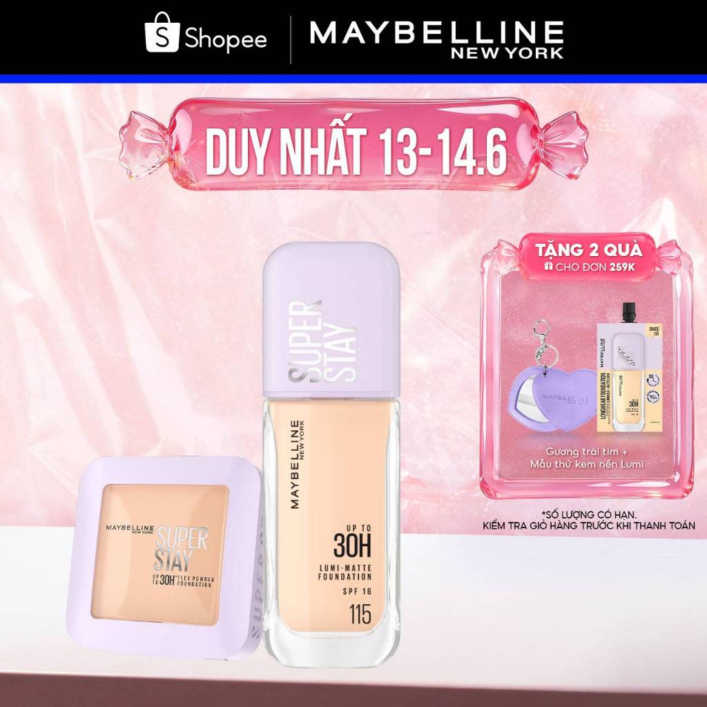 [Bộ trang điểm] Phấn Phủ Nền Linh Hoạt SuperStay 30H Flex Powder 9G và Kem nền Superstay Lumi Matte 