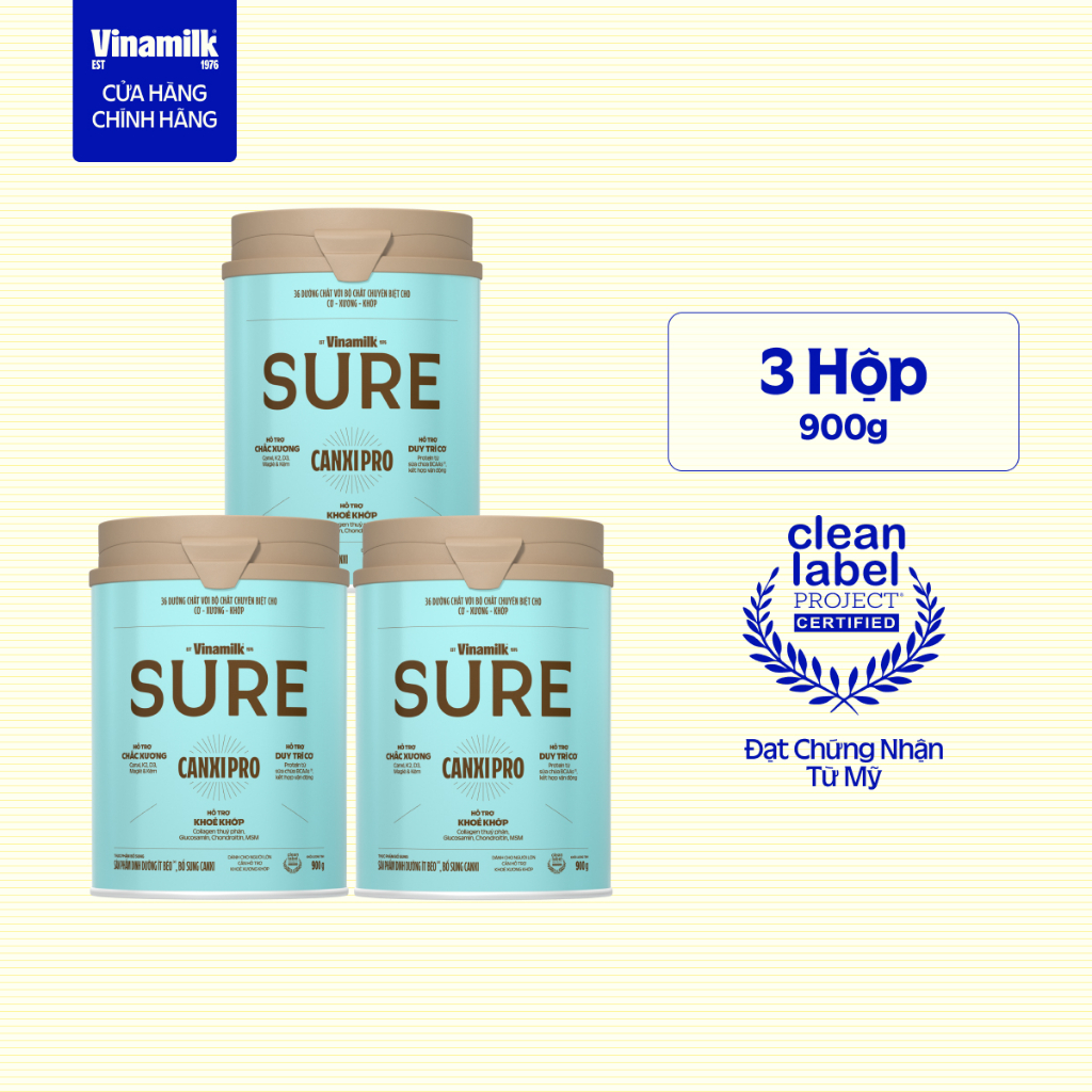 Combo 3 lon Sữa bột Vinamilk CanxiPro 900g (Hộp thiếc) - Sữa bổ sung Canxi Tốt cho xương khớp